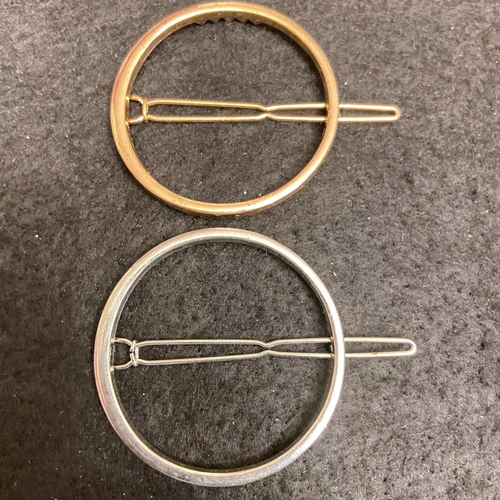 Women’s 2 Pcs Hollow Hoop Round Geometric Metal Hair Clips Gold & Silver